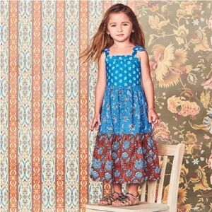 Janie and Jack Girl Blue Monday Mixed Paisley Floral Maxi Dress Size 8